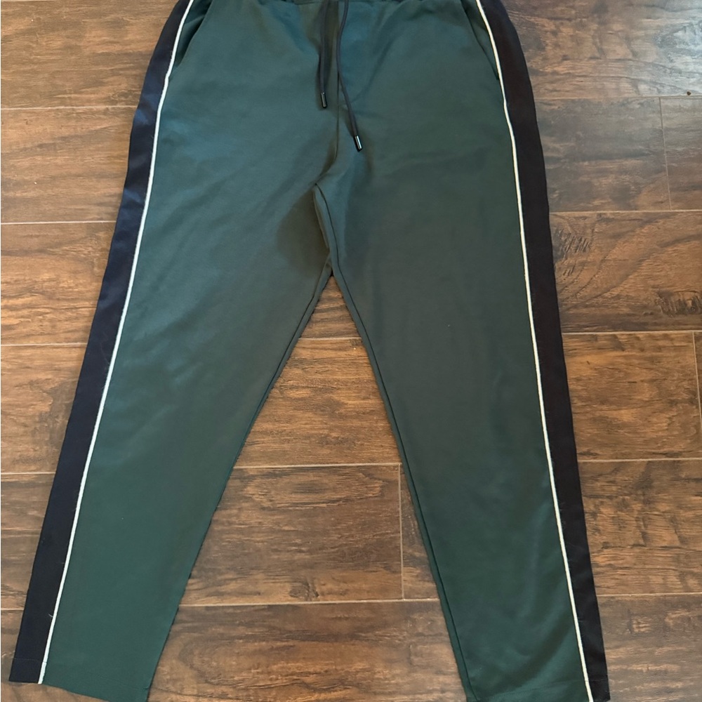 The Kooples Green Joggers with Black and White Stripes